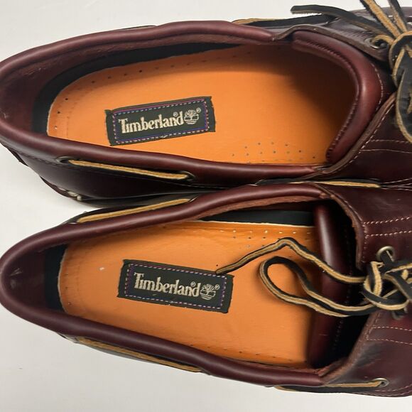 TIMBERLAND MENS CLASSIC 2 EYE ROOT BEER SHOE BROWN FULL GRAIN BOAT SHOE SZ 14 main image 7